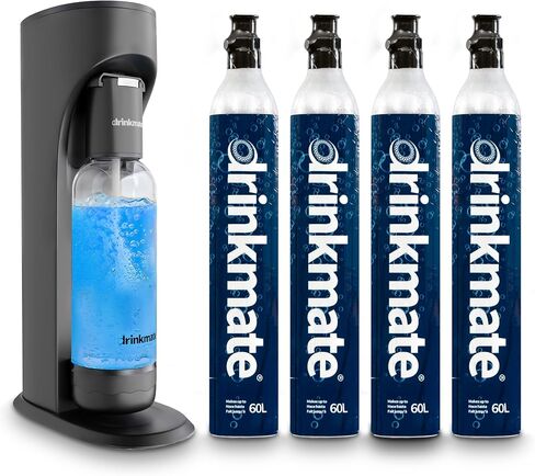 Drinkmate OmniFizz Sparkling Water Maker & Soda Streaming Machine | Carbonates Any Drink | PREMIUM KIT | Includes Four 60L CO2 Cartridges + One BPA-Free Bottle (Matte Black) in Saudi Arabia