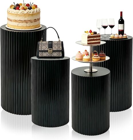 4 PCS Cylinder Stands for Party, Metal Pedestal Stands, Cilindros Para Fiestas Redondos Negros, Suitable for Hosting Weddings, Baby Baptisms, Parties, Ceremonies, and Trade Exhibitions. in Kuwait