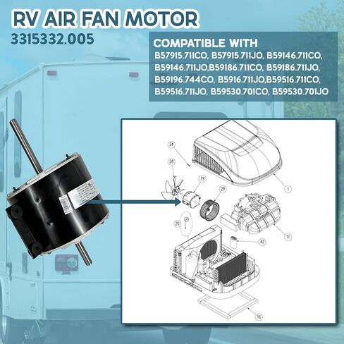 Dometic Atwood 3315332.005 Brisk AIR 2 genteq F48AF70A61 Duo-Therm II Fan Motor, OEM Replacement 1/5 HP, 115V, 3.3A, 1585RPM, 3 Speed - Year Warranty in Kuwait