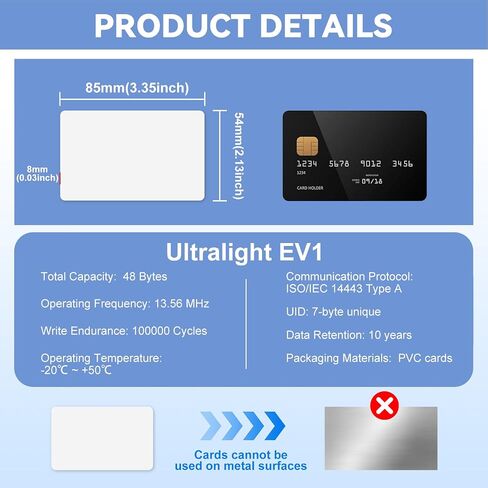 30 Pack NTAG Ultralight EV1 NFC Cards, 13.56MHz 48Byte Rewritable Printable Blank PVC RFID Cards for Admission Tickets, Temporary Visitor Authorization & Custom Personalized Data Programming in Kuwait