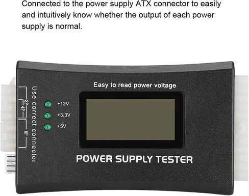 ATX Power Supply Tester with LCD Display, Computer Diagnostic Tool for 20Pin/24Pin SATA IDE P4/P6/P8 PCIe 6Pin, Voltage Monitoring and Buzzer Alarm for PC Technicians in Kuwait