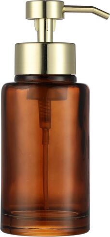 H Halston Amber Glass Foaming Soap Dispenser, Hand Soap, for Kitchen and Bathroom Sink, Heavy Weight Modern Farmhouse Home Decor, Large Capacity Thick Glass Rustproof Pump, Refillable in Kuwait