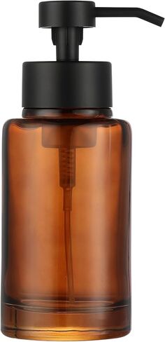 H Halston Amber Glass Foaming Soap Dispenser, Hand Soap, for Kitchen and Bathroom Sink, Heavy Weight Modern Farmhouse Home Decor, Large Capacity Thick Glass Rustproof Pump, Refillable in Kuwait