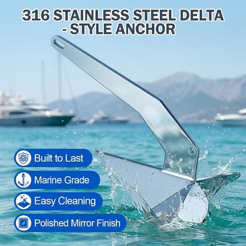 316 الفولاذ المقاوم للصدأ دلتا مرساة 11lb 13lb 16lb 22lb 33lb 44lb دلتا نمط قارب مرساة لليخوت/عائم/المراكب الشراعية/قارب الصيد، مرآة مصقولة، مناسبة للقوارب 15-55 قدم، متعددة الحجم in Kuwait