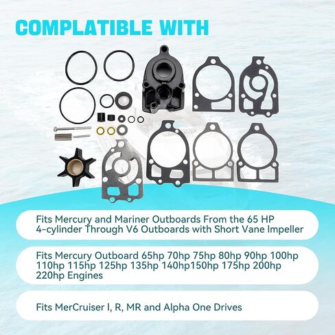 96148Q8 Water Pump Impeller Repair Kit for Mercury Mariner Outboard V6 65-225 HP and Mercruiser MC-1 R MR Alpha One Gen 1 impeller kit Replacement 46-96148A8 46-96148Q8 46-96148T8, 18-3217 in Kuwait