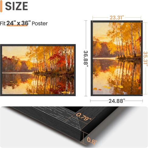 إطارات Upsimples مقاس 16 × 24 مكونة من 3 قطع، إطار صورة كبير من الخشب الأسود MDF مع تعليق حائط عمودي وأفقي، يناسب الملصقات والمطبوعات الفنية وجدار المعرض in Kuwait