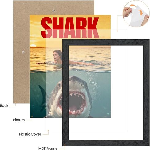 إطارات Upsimples مقاس 16 × 24 مكونة من 3 قطع، إطار صورة كبير من الخشب الأسود MDF مع تعليق حائط عمودي وأفقي، يناسب الملصقات والمطبوعات الفنية وجدار المعرض in Kuwait