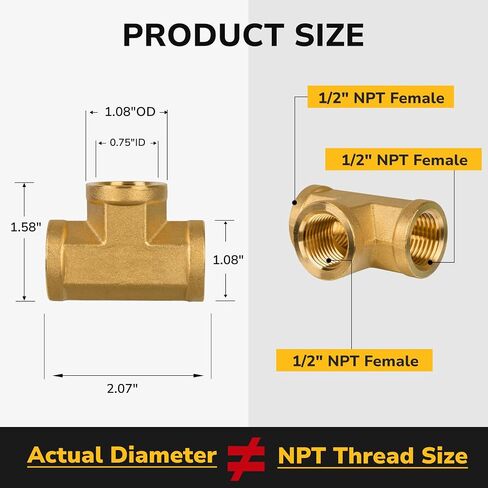 تي شيرت 1/2 بوصة × 1/2 بوصة × 1/2 بوصة NPT أنثى، تركيب الأنابيب النحاسية، موصل T نحاسي ثلاثي الاتجاهات للبروبان والزيت والغاز وأنظمة تدفق الهواء، مقاوم للتآكل، تصنيف 1200 رطل لكل بوصة مربعة، حزمة واحدة in Kuwait