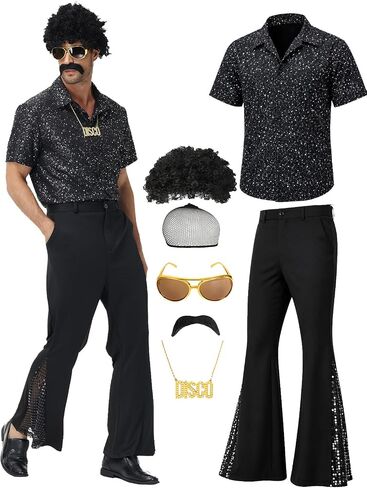 7pcs mens 70s زي ديسكو ، قميص قميص رجع in Kuwait
