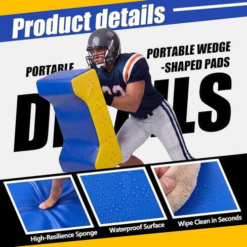 وسادة حجب كرة القدم من Tinideya Wedge مع مقابض أكثر كثافة ونعومة من الإسفنج الرياضي، درع للرياضة الرجبي وكرة القدم المحمولة للتدريب على الحجب والصدمات والاتصال، 32 × 16 × 9 بوصة in Kuwait