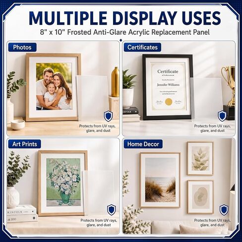 Junkin 6 Pack Non-Glare Acrylic Sheet for Picture Frame 8x10 Inch Glass Replacement Clear Plastic Cast Transparent Plexi Glass UV Shatter Resistant Cover Board for Craft Project DIY Display in Kuwait