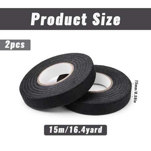 2-Pack Wire Harness Tape, Cloth Electrical Tape Black Electric Self-Adhesive Fabric Tapes Wiring Loom Harness for Automobile Electrical Harnesses Wrap Noise Damping Protection Insulation in Kuwait