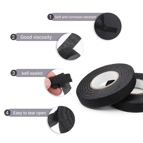 2-Pack Wire Harness Tape, Cloth Electrical Tape Black Electric Self-Adhesive Fabric Tapes Wiring Loom Harness for Automobile Electrical Harnesses Wrap Noise Damping Protection Insulation in Kuwait