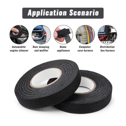 2-Pack Wire Harness Tape, Cloth Electrical Tape Black Electric Self-Adhesive Fabric Tapes Wiring Loom Harness for Automobile Electrical Harnesses Wrap Noise Damping Protection Insulation in Kuwait