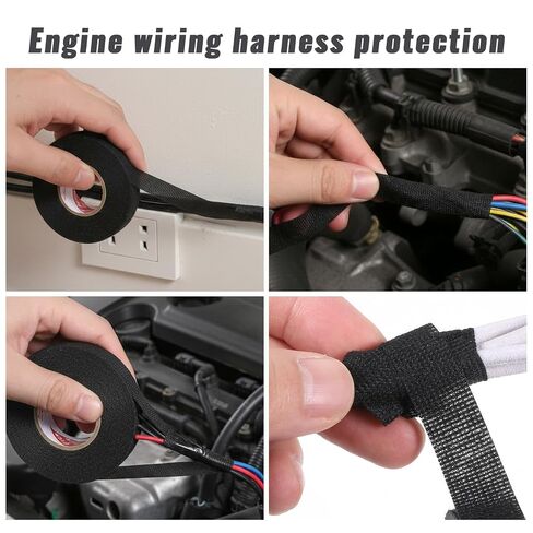 2-Pack Wire Harness Tape, Cloth Electrical Tape Black Electric Self-Adhesive Fabric Tapes Wiring Loom Harness for Automobile Electrical Harnesses Wrap Noise Damping Protection Insulation in Kuwait