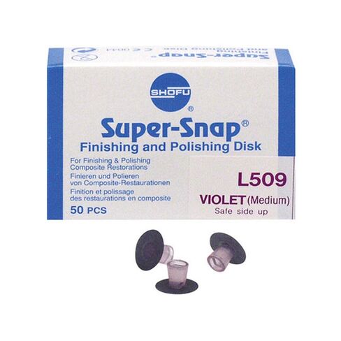 قرص تلميع Shofu L509 Super-Snap، لمسة نهائية، حبيبات متوسطة، قطر القرص 12 مم، بنفسجي فاتح (عبوة من 50 قطعة) in Kuwait