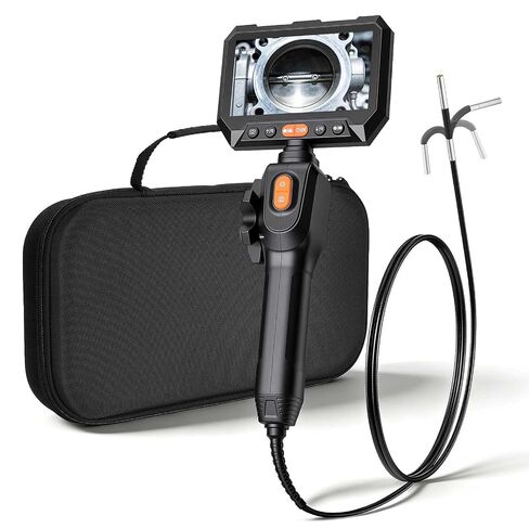 VEVOR Dual-Lens Articulating Borescope with Light, Two-Way Articulated Endoscope, 0.24" Slim Lens, 5" HD IPS Spilt-Screen, 8X Zoom, IP67 Inspection Camera for Auto, Mechanical Equipment in Kuwait
