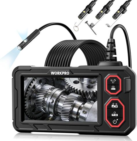 WORKPRO 4.3-Inch Rechargeable Industrial Endoscope Camera, IP67 Waterproof 1920P HD Dual Lens Borescope with 9 Adjustable LEDs, Inspection Camera with 16.4 ft Semi Rigid Cable in Kuwait