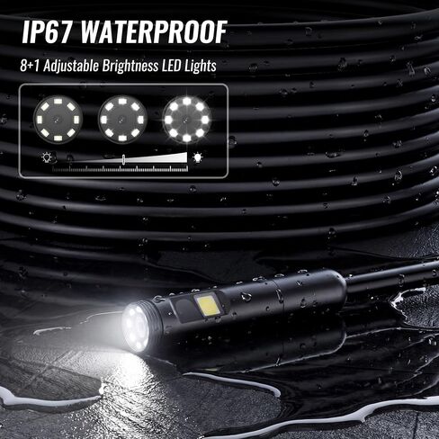 WORKPRO 4.3-Inch Rechargeable Industrial Endoscope Camera, IP67 Waterproof 1920P HD Dual Lens Borescope with 9 Adjustable LEDs, Inspection Camera with 16.4 ft Semi Rigid Cable in Kuwait