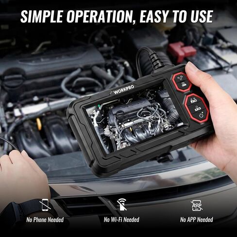 WORKPRO 4.3-Inch Rechargeable Industrial Endoscope Camera, IP67 Waterproof 1920P HD Dual Lens Borescope with 9 Adjustable LEDs, Inspection Camera with 16.4 ft Semi Rigid Cable in Kuwait