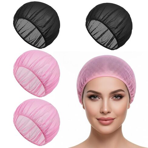 4 PCS Mesh Sleep Bonnet for Sleepings, Fine Mesh Hair Nets for Sleeping Night Curly Hair Nets Sleeping Cap Breathable Meshs Hairs Snoods Meshs Hairs Net for Thick, Long, Short or Curly (Black, Pink) in Saudi Arabia