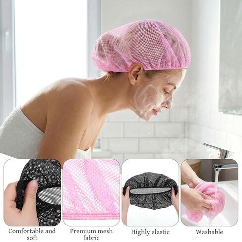 4 PCS Mesh Sleep Bonnet for Sleepings, Fine Mesh Hair Nets for Sleeping Night Curly Hair Nets Sleeping Cap Breathable Meshs Hairs Snoods Meshs Hairs Net for Thick, Long, Short or Curly (Black, Pink) in Saudi Arabia