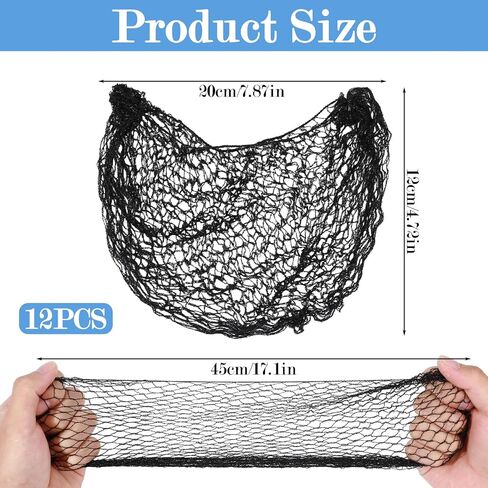 12 Piece Thicker Hair Net for Women 20'' Reusable Black Invisible Elastic Edge Mesh Hair Net Stretchable Hairs Nets for Hairs Bun Ballet Food Service in Kuwait