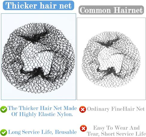 12 Piece Thicker Hair Net for Women 20'' Reusable Black Invisible Elastic Edge Mesh Hair Net Stretchable Hairs Nets for Hairs Bun Ballet Food Service in Kuwait