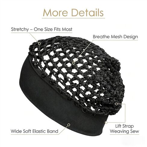 2 Pack Premium Mesh Hair Net for Sleeping with Soft Wide Band, Black Hair Wrap for Silk Press & Hair Protection in Kuwait