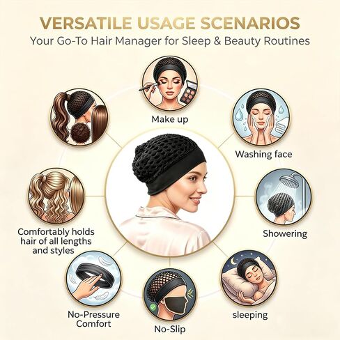 2 Pack Premium Mesh Hair Net for Sleeping with Soft Wide Band, Black Hair Wrap for Silk Press & Hair Protection in Kuwait