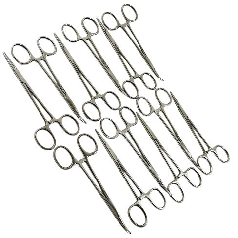 12PK Serrated Hemostat Mosquito Forceps with Curved & Straight Jaws | Stainless Steel - Lab, Veterinary, Multi-Purpose (5 Inches) in Kuwait