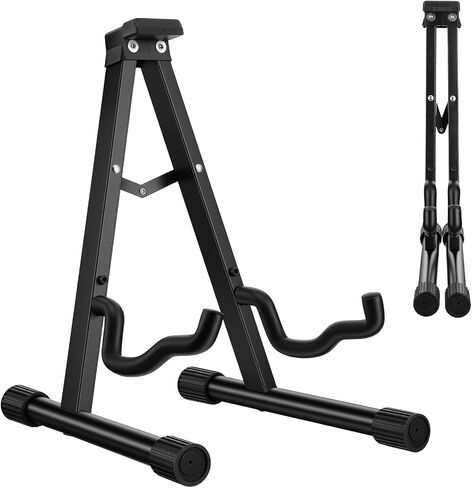2-Pack A-Frame Folding Guitar Stand, Electric Guitar Stand with Non-Slip Rubber & Foam Arms for Acoustic, Bass, Ukulele, Banjo - Easy Assembly in Kuwait