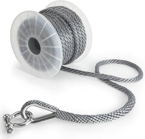 Boat Anchor Rope 3/8 Inch x 50ft Premium Braided MFP Dock Line with Stainless Steel Thimble & Shackle Boat Mooring Line for Sailboats, Yachts, Fishing Boats - Gray in Kuwait