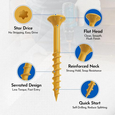 #10 x 4 Deck Screws Wood Screws, Torx Flat-Head Exterior Screws, T25 Star Bit Included(365PCS 5LB Box) in Kuwait