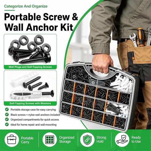 Twidec/1310PCS Wood Screws 410 Stainless Steel Assortment Kit,#6#8#10 Phillips Truss Head＆Flat Head Wood Screws,High Hardness Black Self Tapping Screws 1/2" to 2"For Indoor Furniture,Woodworking in Kuwait