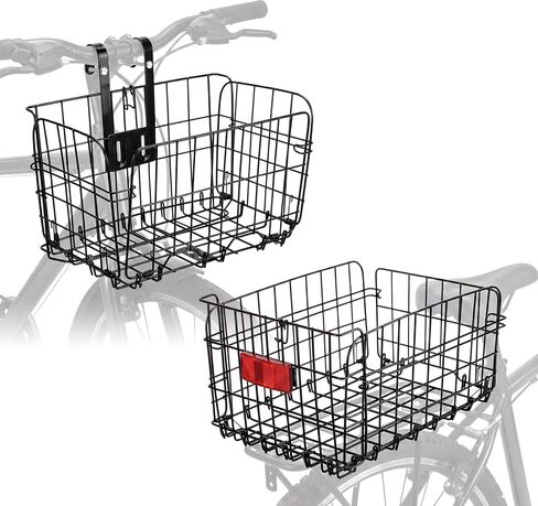 Zhengmy Folding Bike Basket Set of 2 Front and Rear, Large Capacity Metal Wire Bicycle Basket Quick Release Cargo Rack with Reflective Light, Collapsible Bike Storage for Commuting Shopping Pets in Kuwait