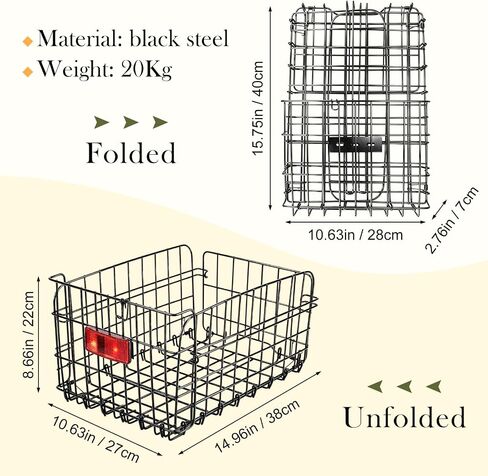 Zhengmy Folding Bike Basket Set of 2 Front and Rear, Large Capacity Metal Wire Bicycle Basket Quick Release Cargo Rack with Reflective Light, Collapsible Bike Storage for Commuting Shopping Pets in Kuwait