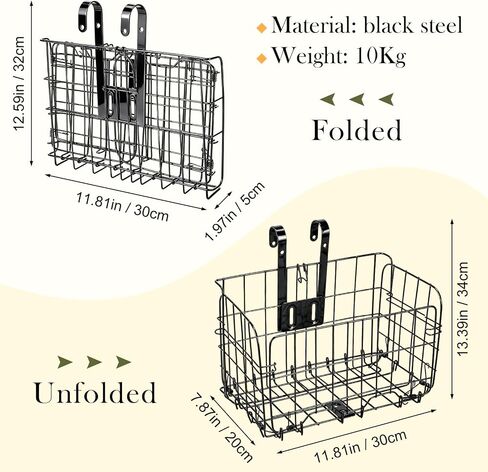 Zhengmy Folding Bike Basket Set of 2 Front and Rear, Large Capacity Metal Wire Bicycle Basket Quick Release Cargo Rack with Reflective Light, Collapsible Bike Storage for Commuting Shopping Pets in Kuwait