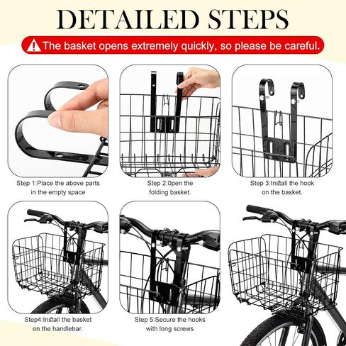Zhengmy Folding Bike Basket Set of 2 Front and Rear, Large Capacity Metal Wire Bicycle Basket Quick Release Cargo Rack with Reflective Light, Collapsible Bike Storage for Commuting Shopping Pets in Kuwait