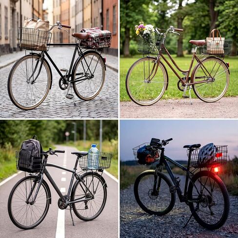 Zhengmy Folding Bike Basket Set of 2 Front and Rear, Large Capacity Metal Wire Bicycle Basket Quick Release Cargo Rack with Reflective Light, Collapsible Bike Storage for Commuting Shopping Pets in Kuwait