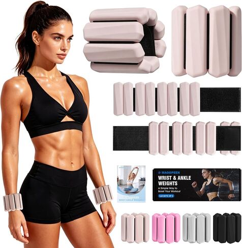 Wrist Weights, 2Pack Adjustable Ankle Weights for Women/Men, Silicone Weighted Bangles for Yoga, Pilates, Running & Walking, Arm & Leg Weights, 2lb in Kuwait