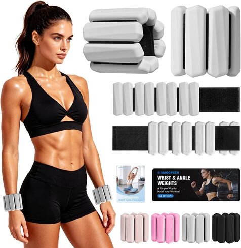 Wrist Weights, 2Pack Adjustable Ankle Weights for Women/Men, Silicone Weighted Bangles for Yoga, Pilates, Running & Walking, Arm & Leg Weights, 2lb in Kuwait