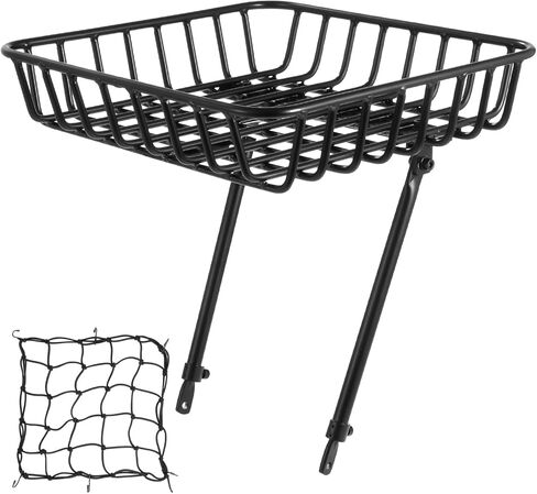 Front Bike Basket Rack, Large Aluminum Alloy Front Bicycle Basket with Struts, Cargo Net, and Hardware, 11-15.4" Adjustable Support Legs, Fits 26-29 in Bicycles in Kuwait