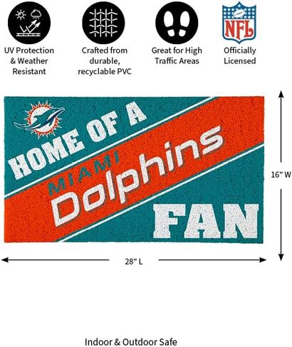 Team Sports America Miami Dolphins, Officially Licensed Door Mat 28 x 16 Inches Indoor Outdoor Sports Fan Rug in Kuwait