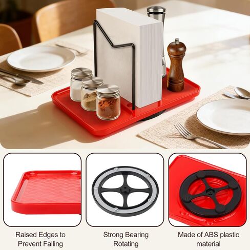 Rotating Napkin Holder for Table, Bamboo Standing Napkin Dispenser with Salt Pepper Shakers Caddy, Black Metal Paper Napkin Holders for Kitchen Dining Table Farmhouse Decor, Shakers Not Included in Kuwait