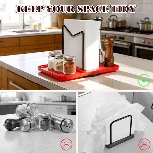Rotating Napkin Holder for Table, Bamboo Standing Napkin Dispenser with Salt Pepper Shakers Caddy, Black Metal Paper Napkin Holders for Kitchen Dining Table Farmhouse Decor, Shakers Not Included in Kuwait