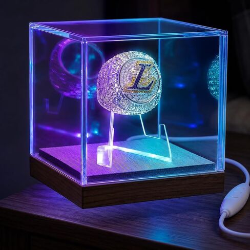 علبة عرض حلقة البطولة مع ضوء LED، 4 نماذج إضاءة | حامل حلقة مضيئة بـ 7 ألوان، حافظة عرض محمية من الأشعة فوق البنفسجية، قاعدة خشبية وغطاء أكريليك شفاف، صندوق عرض هدايا لعشاق الرياضة in Kuwait