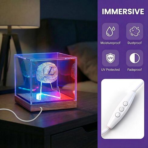علبة عرض حلقة البطولة مع ضوء LED، 4 نماذج إضاءة | حامل حلقة مضيئة بـ 7 ألوان، حافظة عرض محمية من الأشعة فوق البنفسجية، قاعدة خشبية وغطاء أكريليك شفاف، صندوق عرض هدايا لعشاق الرياضة in Kuwait