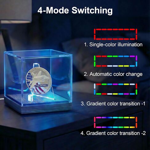 علبة عرض حلقة البطولة مع ضوء LED، 4 نماذج إضاءة | حامل حلقة مضيئة بـ 7 ألوان، حافظة عرض محمية من الأشعة فوق البنفسجية، قاعدة خشبية وغطاء أكريليك شفاف، صندوق عرض هدايا لعشاق الرياضة in Kuwait