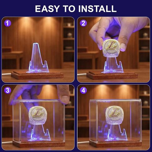 علبة عرض حلقة البطولة مع ضوء LED، 4 نماذج إضاءة | حامل حلقة مضيئة بـ 7 ألوان، حافظة عرض محمية من الأشعة فوق البنفسجية، قاعدة خشبية وغطاء أكريليك شفاف، صندوق عرض هدايا لعشاق الرياضة in Kuwait